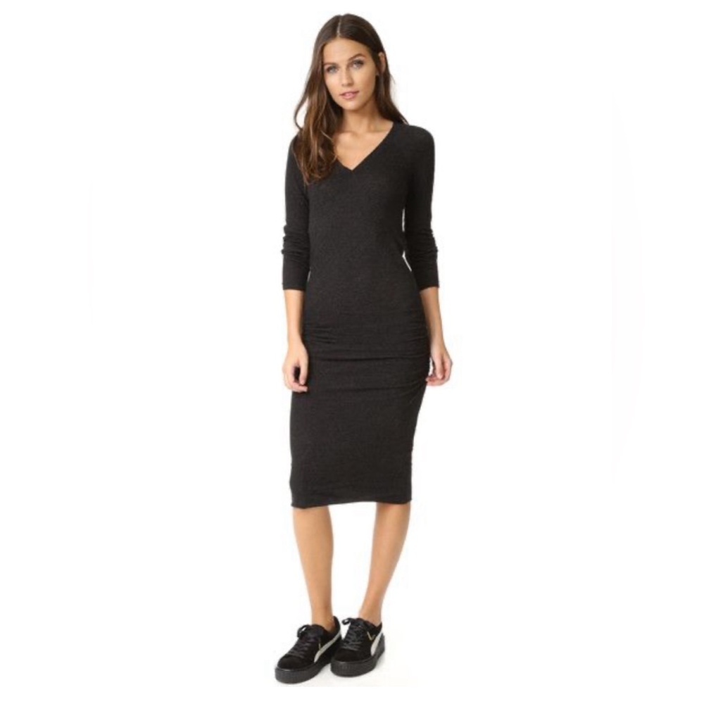 Monrow VNeck Baseball Dress, Black, Small